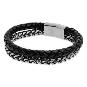 Vitaly - Tzu Chain Link/Leather Double Bracelet